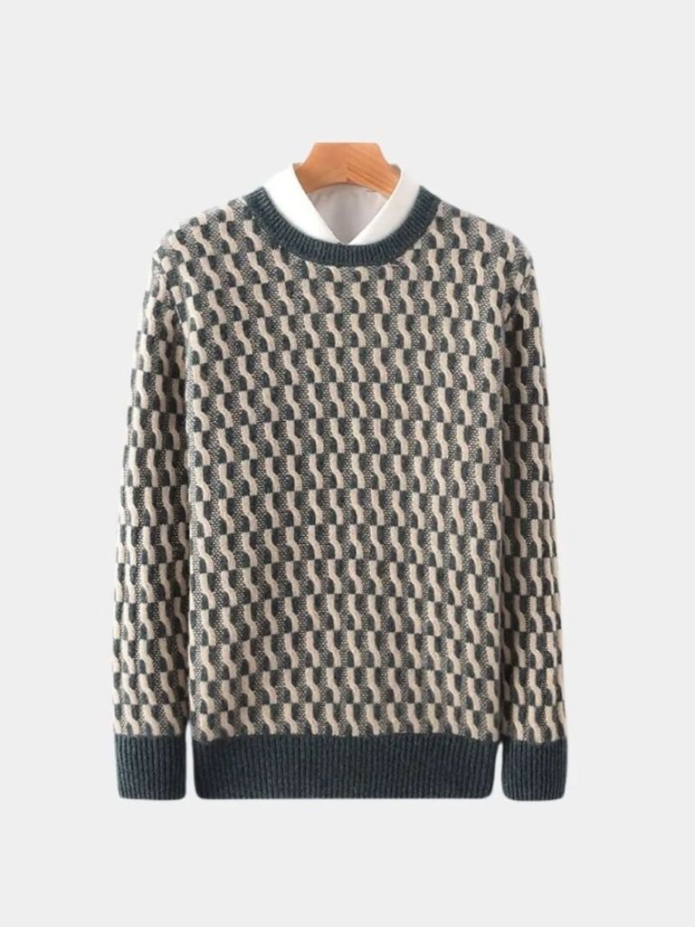 100% Wool Geometric Crew Neck Pullover Sweater - Dalton & Rowe