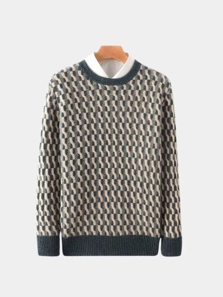 100% Wool Geometric Crew Neck Pullover Sweater - Dalton & Rowe
