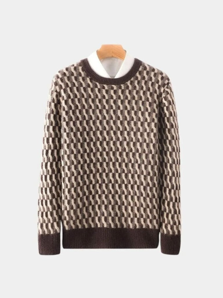 100% Wool Geometric Crew Neck Pullover Sweater - Dalton & Rowe