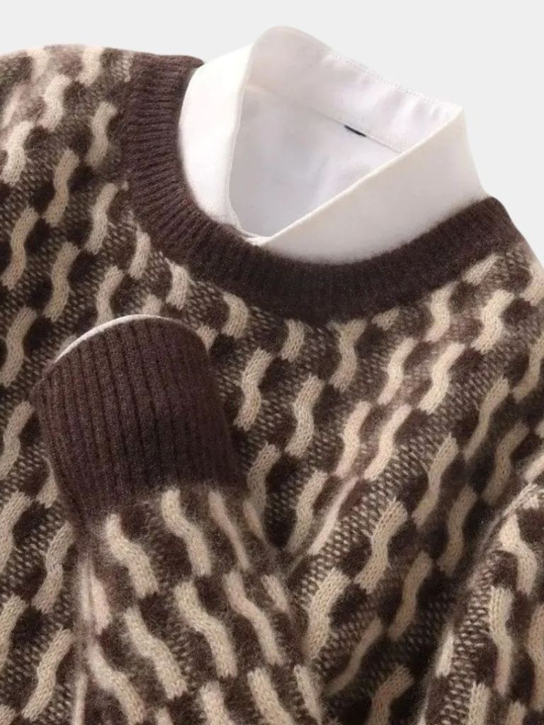 100% Wool Geometric Crew Neck Pullover Sweater - Dalton & Rowe