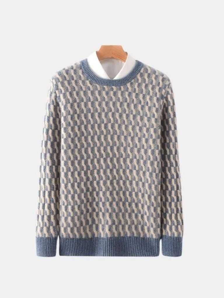 100% Wool Geometric Crew Neck Pullover Sweater - Dalton & Rowe