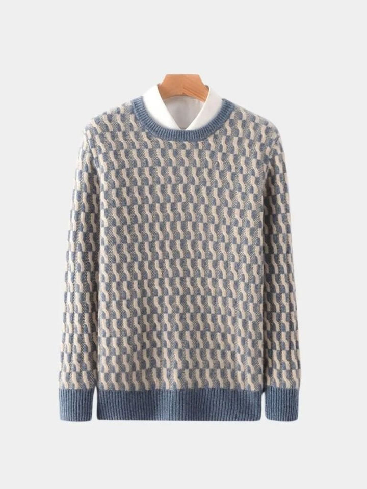 100% Wool Geometric Crew Neck Pullover Sweater - Dalton & Rowe