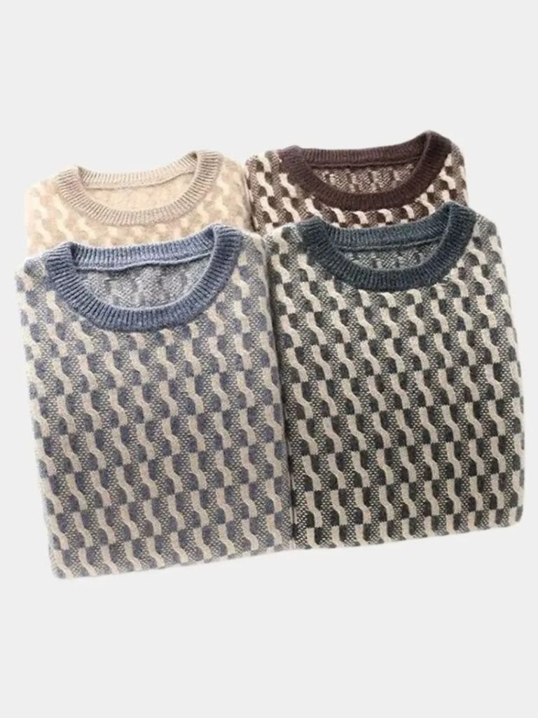 100% Wool Geometric Crew Neck Pullover Sweater - Dalton & Rowe