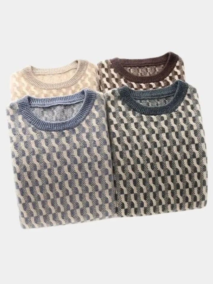 100% Wool Geometric Crew Neck Pullover Sweater - Dalton & Rowe