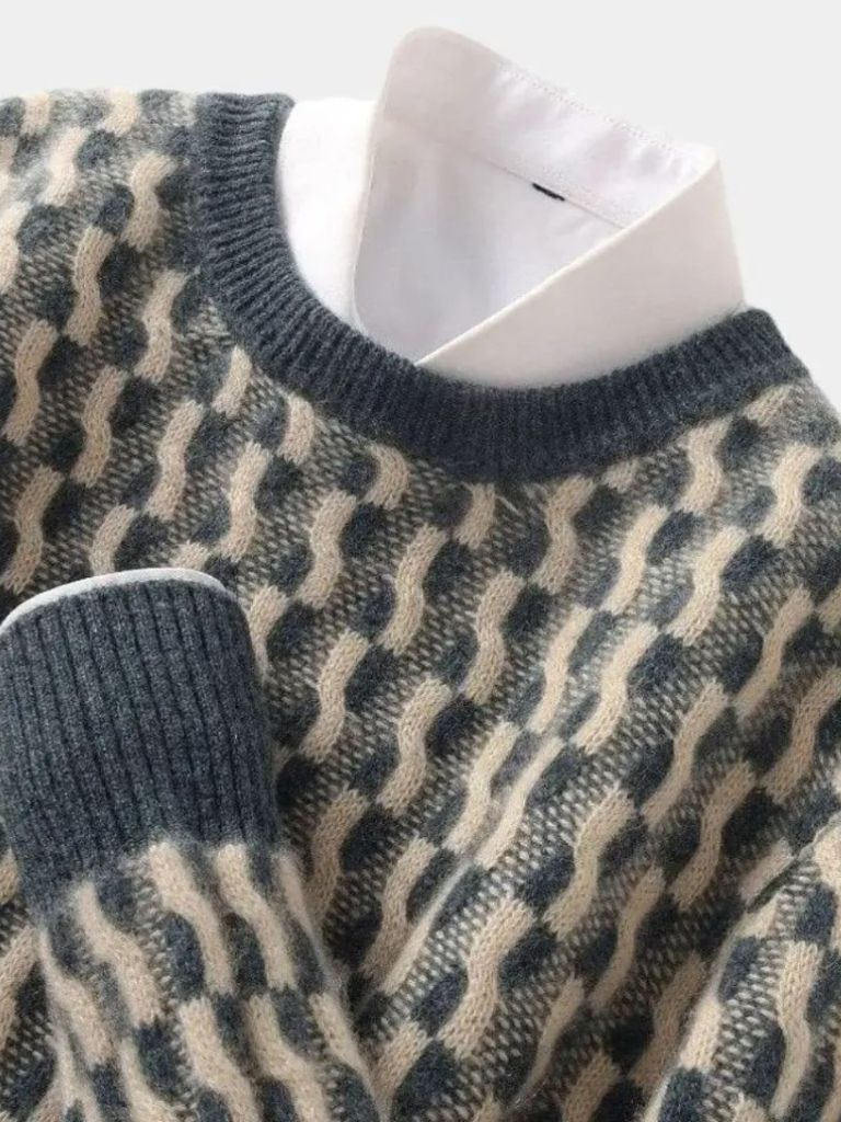 100% Wool Geometric Crew Neck Pullover Sweater - Dalton & Rowe