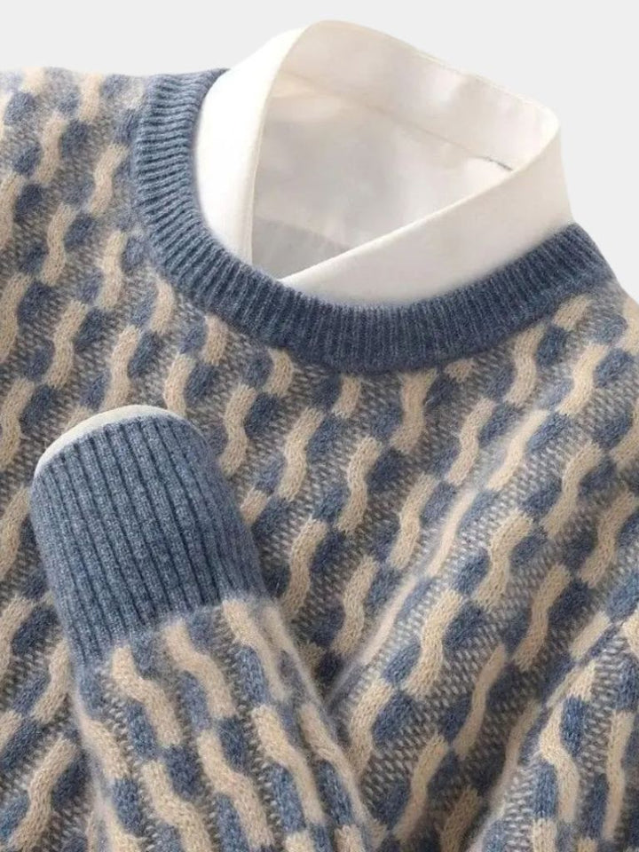 100% Wool Geometric Crew Neck Pullover Sweater - Dalton & Rowe