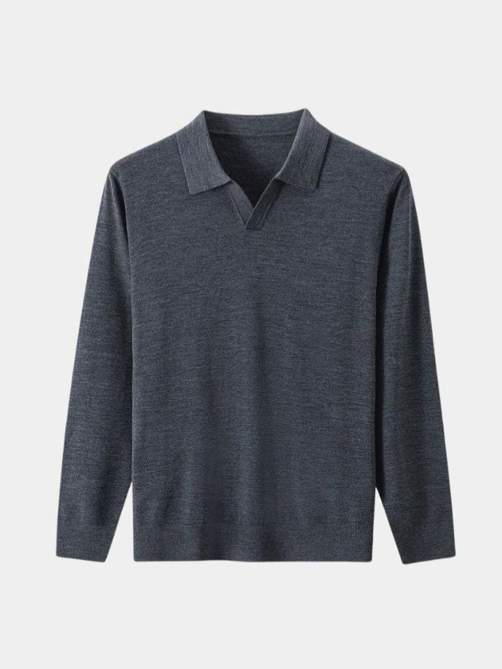 100% Wool Knit V Neck Turndown Polo Pullover - Dalton & Rowe