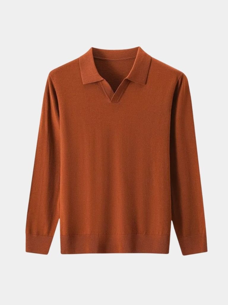 100% Wool Knit V Neck Turndown Polo Pullover - Dalton & Rowe