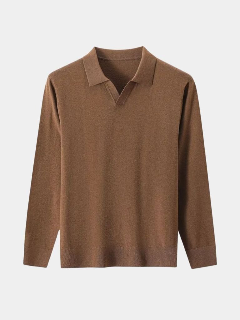 100% Wool Knit V Neck Turndown Polo Pullover - Dalton & Rowe