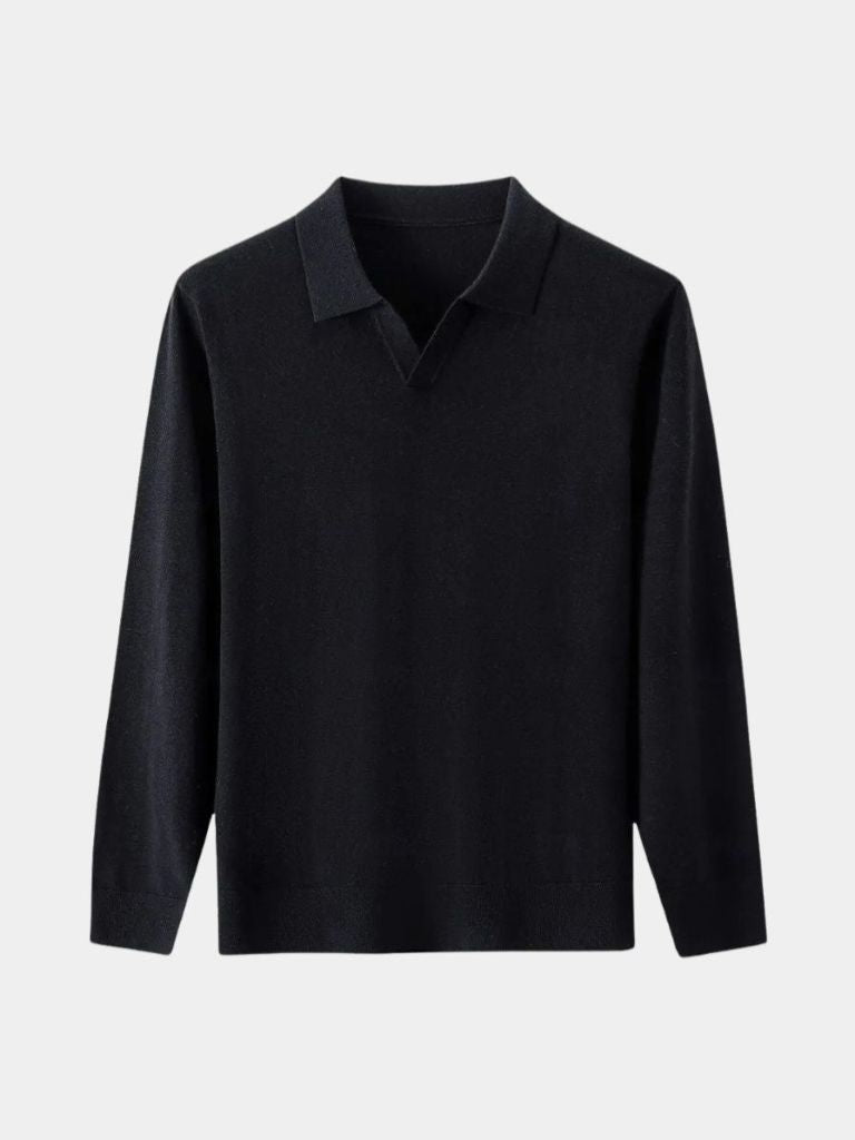 100% Wool Knit V Neck Turndown Polo Pullover - Dalton & Rowe