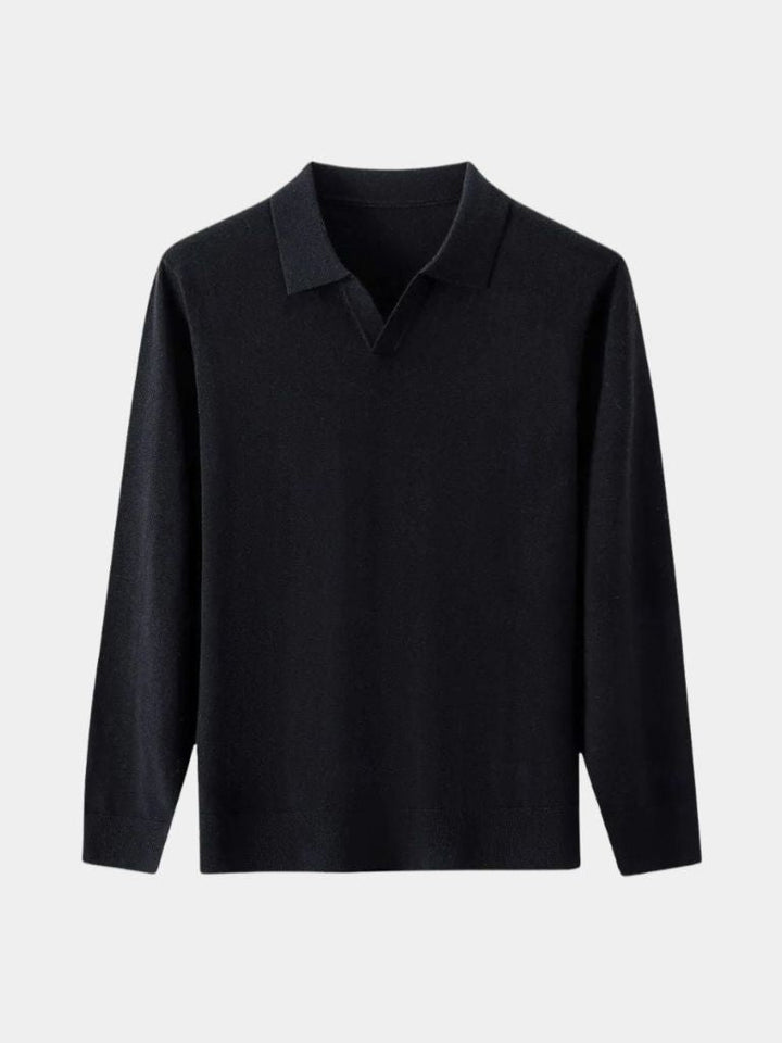 100% Wool Knit V Neck Turndown Polo Pullover - Dalton & Rowe