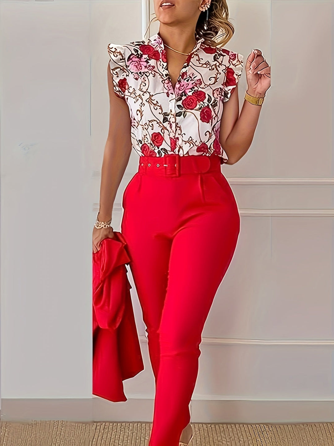 Florabel - Conjunto Elegante con Mangas Volantes