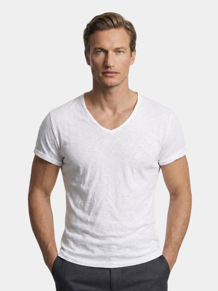 Albo Classic Linen V Neck T-Shirt - Dalton & Rowe