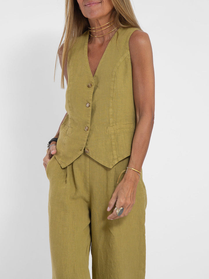 Aira - Conjunto Chaleco Abotonado & Pantalón Ancho