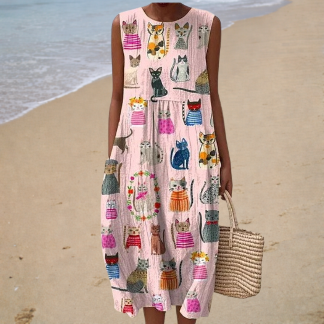 Chloé | Vestido Midi Impreso de Gatos