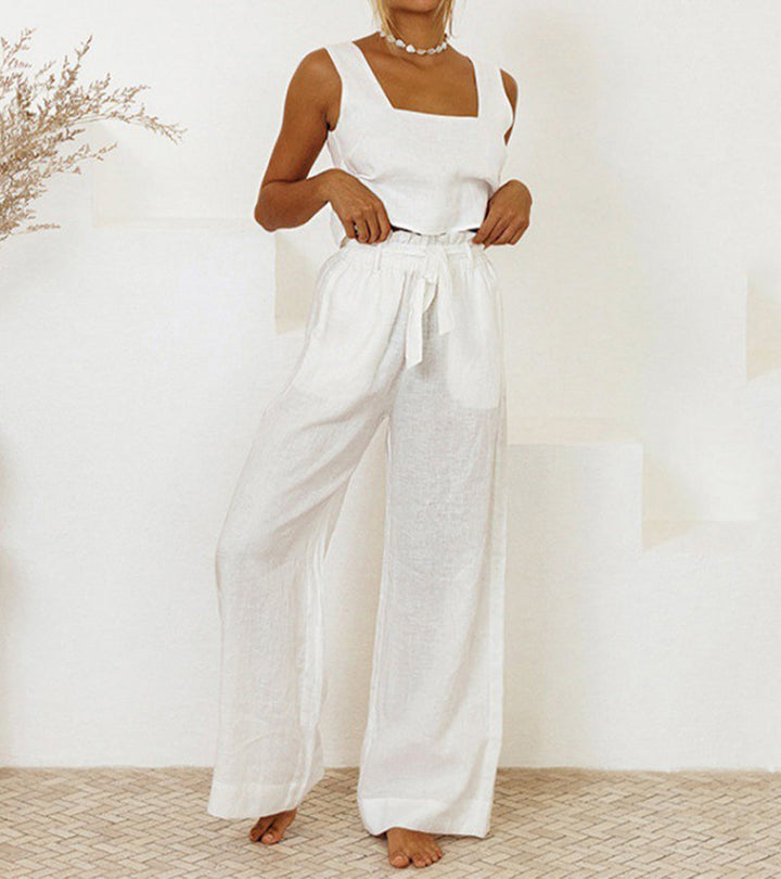 Megan - Conjunto Top Minimalista y Pantalón Acampanado