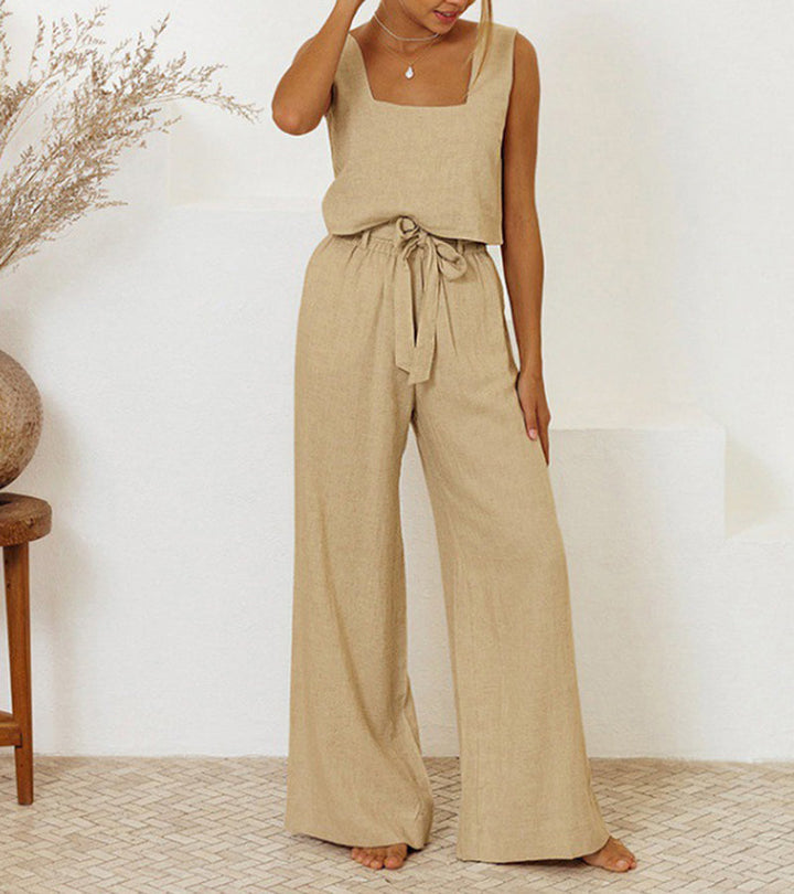 Megan - Conjunto Top Minimalista y Pantalón Acampanado