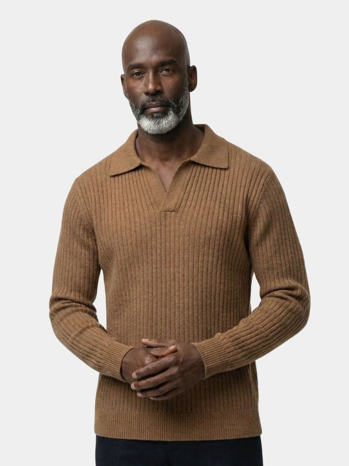 V-Neck Polo Sweater Ribbed - Dalton & Rowe