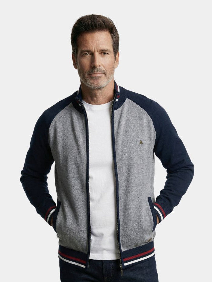 Zipper Color Block Standing Collar Cardigan Sweater - Dalton & Rowe