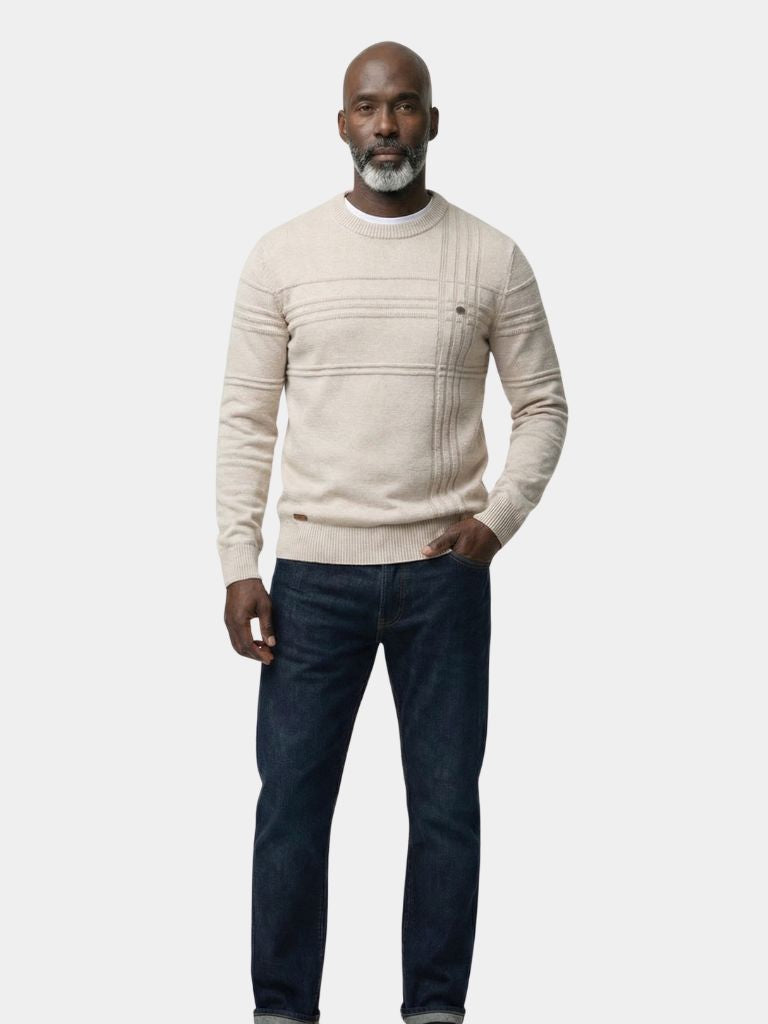 Cotton Knitted Stripped Crew Neck Pullover Sweater - Dalton & Rowe
