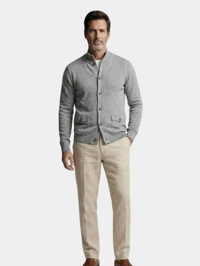 Knitted Stand Collar Cotton Cardigan - Dalton & Rowe
