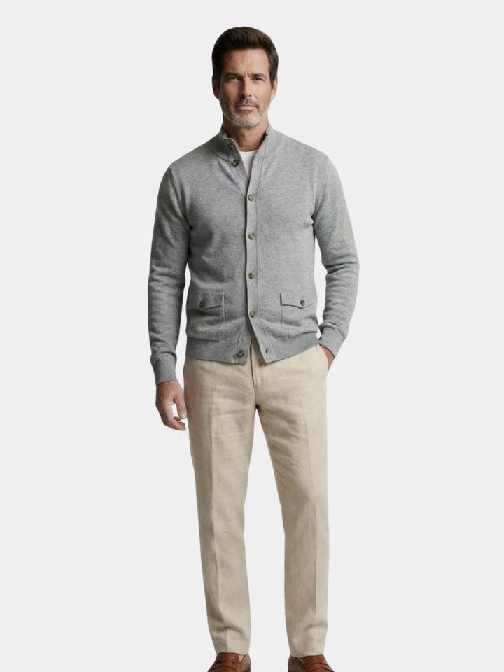 Knitted Stand Collar Cotton Cardigan - Dalton & Rowe