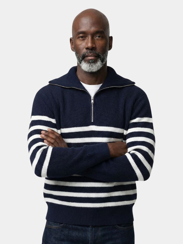 Casual Striped Zip Up Sweater - Dalton & Rowe