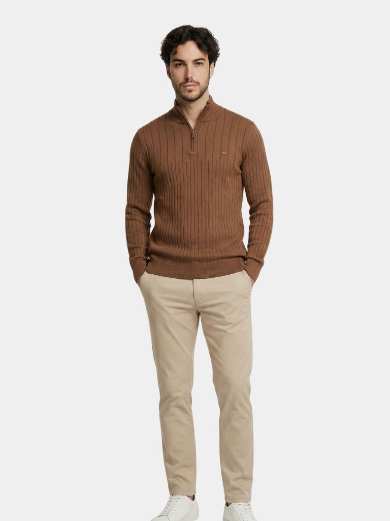 Cotton Knit Vertical Stripes Quarter-Zip Sweater - Dalton & Rowe