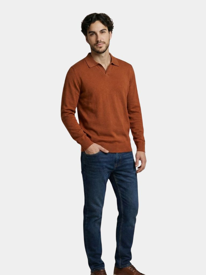 100% Wool Knit V Neck Turndown Polo Pullover - Dalton & Rowe