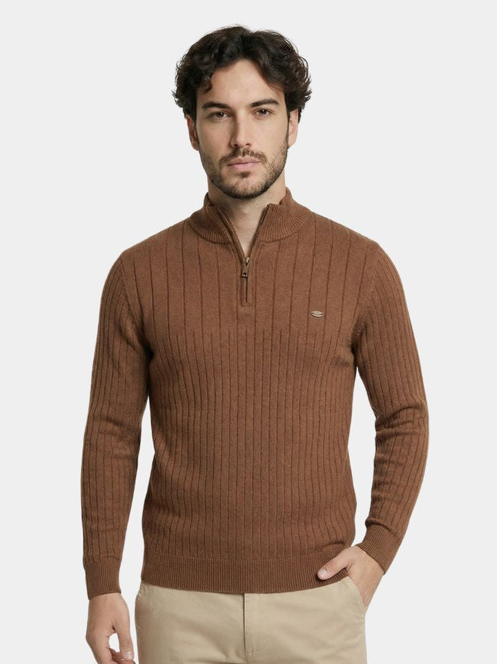 Cotton Knit Vertical Stripes Quarter-Zip Sweater - Dalton & Rowe