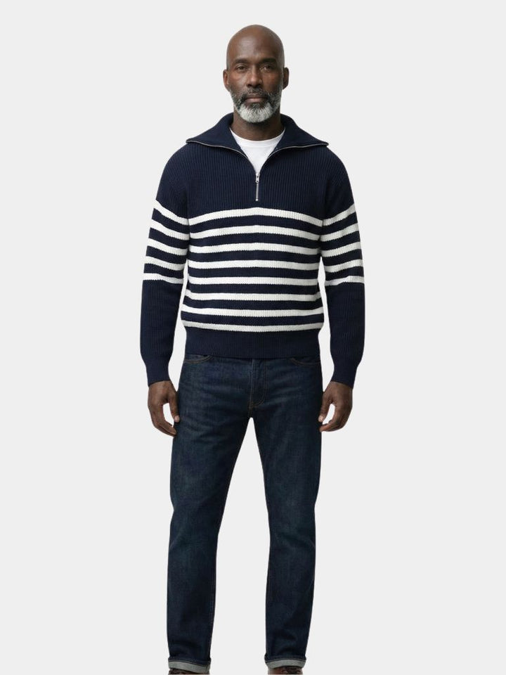 Casual Striped Zip Up Sweater - Dalton & Rowe