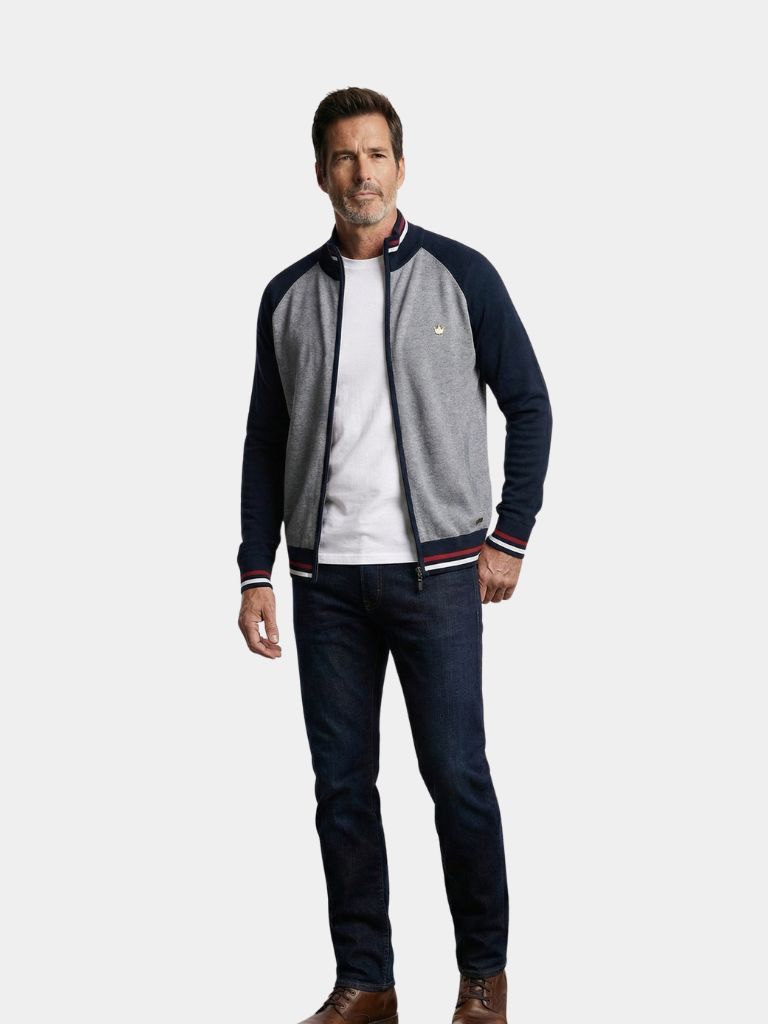 Zipper Color Block Standing Collar Cardigan Sweater - Dalton & Rowe