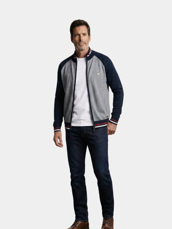 Zipper Color Block Standing Collar Cardigan Sweater - Dalton & Rowe