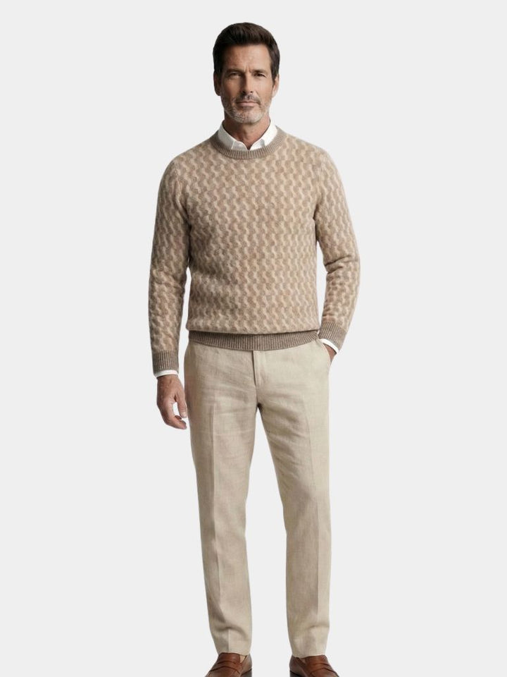 100% Wool Geometric Crew Neck Pullover Sweater - Dalton & Rowe