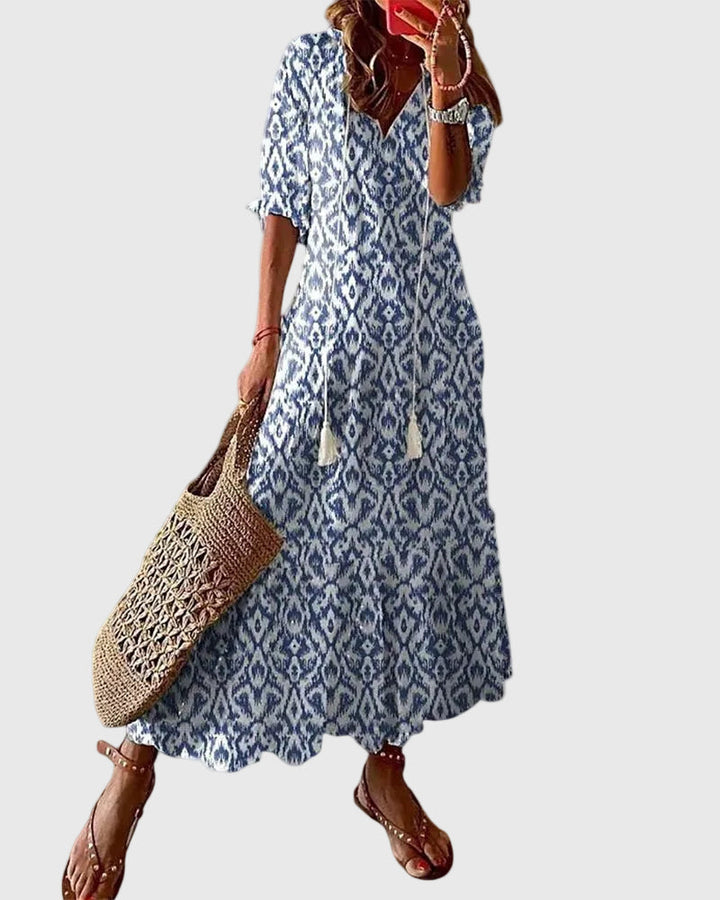 Flavie | Vestido Maxi Bohemio con Pompones