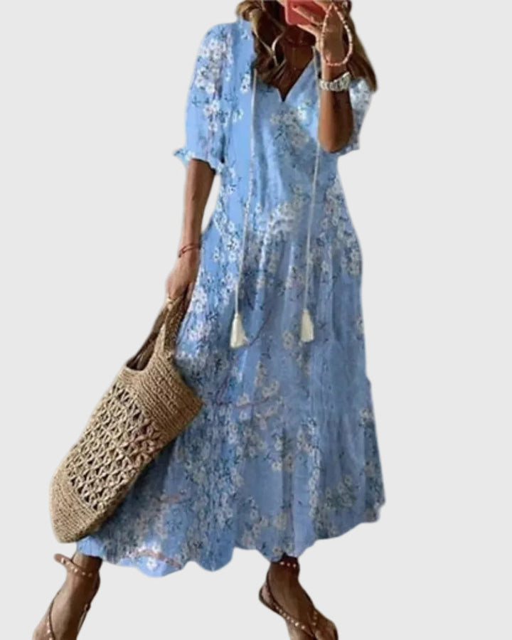 Flavie | Vestido Maxi Bohemio con Pompones