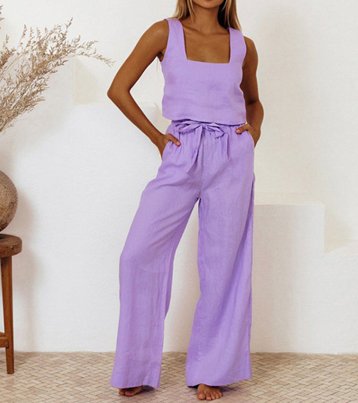 Megan - Conjunto Top Minimalista y Pantalón Acampanado