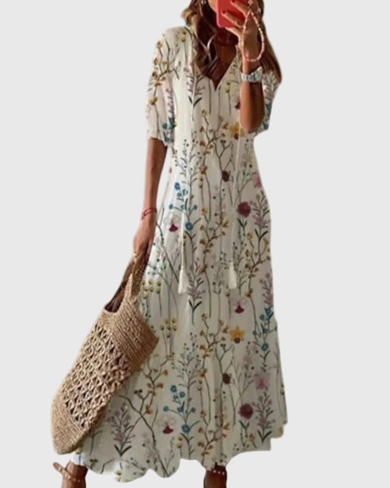 Flavie | Vestido Maxi Bohemio con Pompones