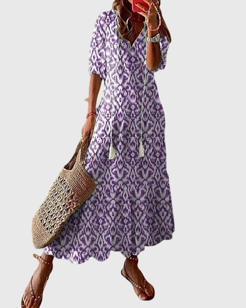 Flavie | Vestido Maxi Bohemio con Pompones