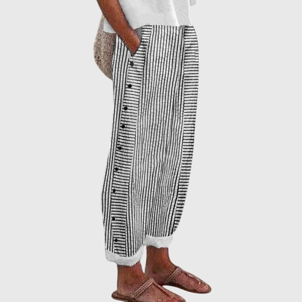 Rosalie | Pantalón Rayado Botonado Estilo Bohemio