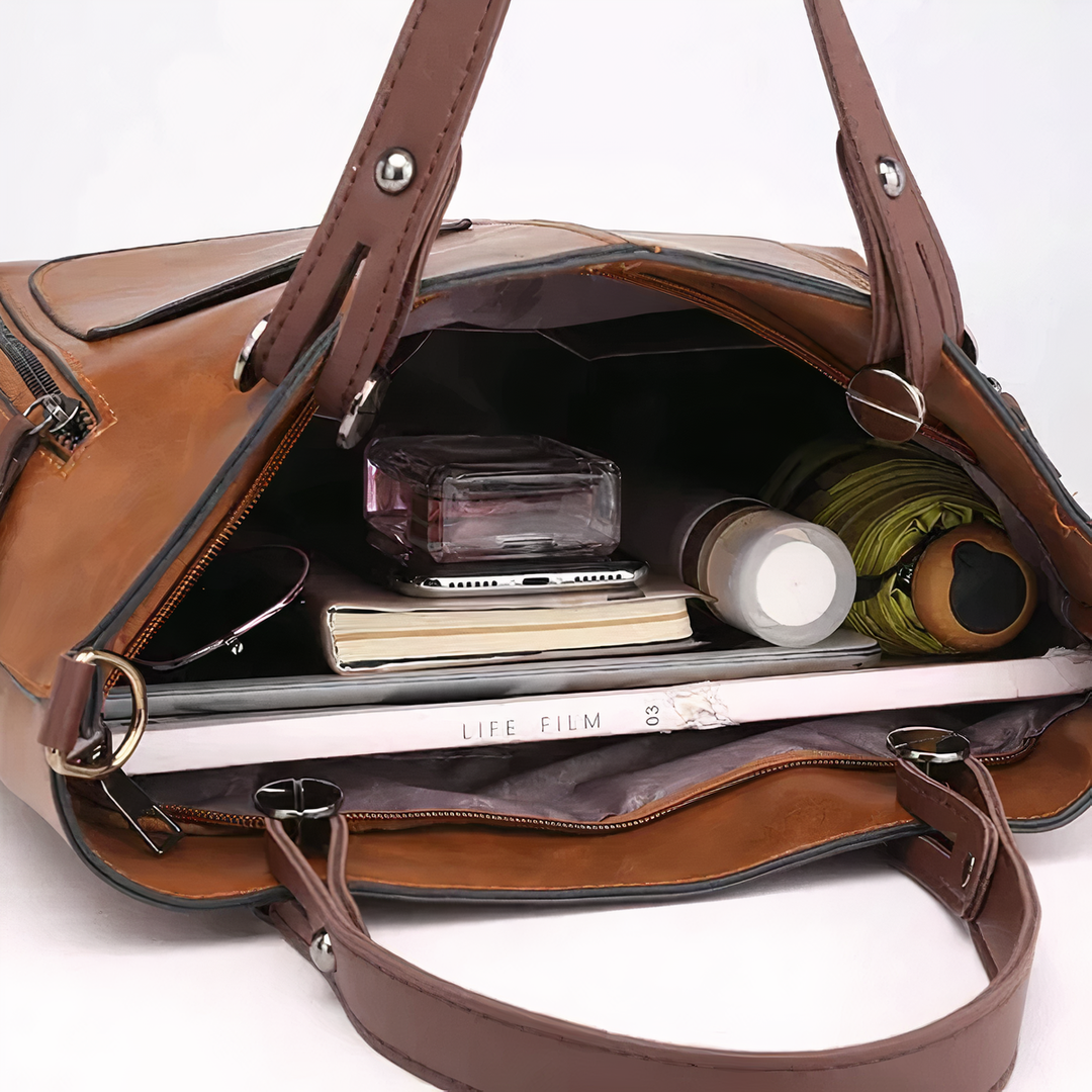 Amandine | Bolsa Tote Multi-Bolsillos Cuero Vintage