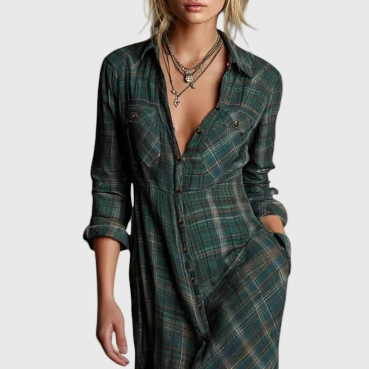 Gisèle | Vestido Maxi Camisa Cuadros