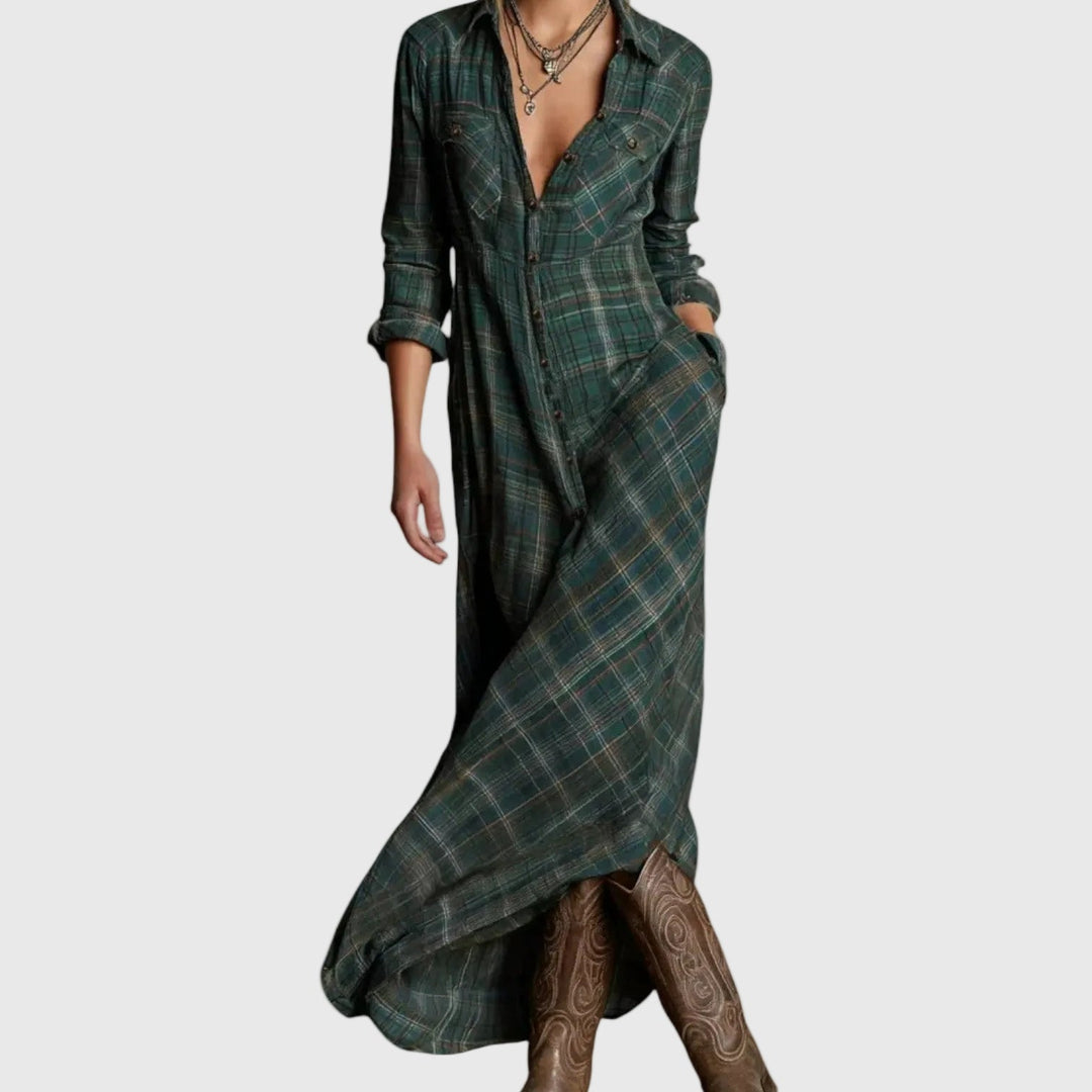 Gisèle | Vestido Maxi Camisa Cuadros