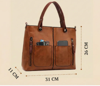 Amandine | Bolsa Tote Multi-Bolsillos Cuero Vintage