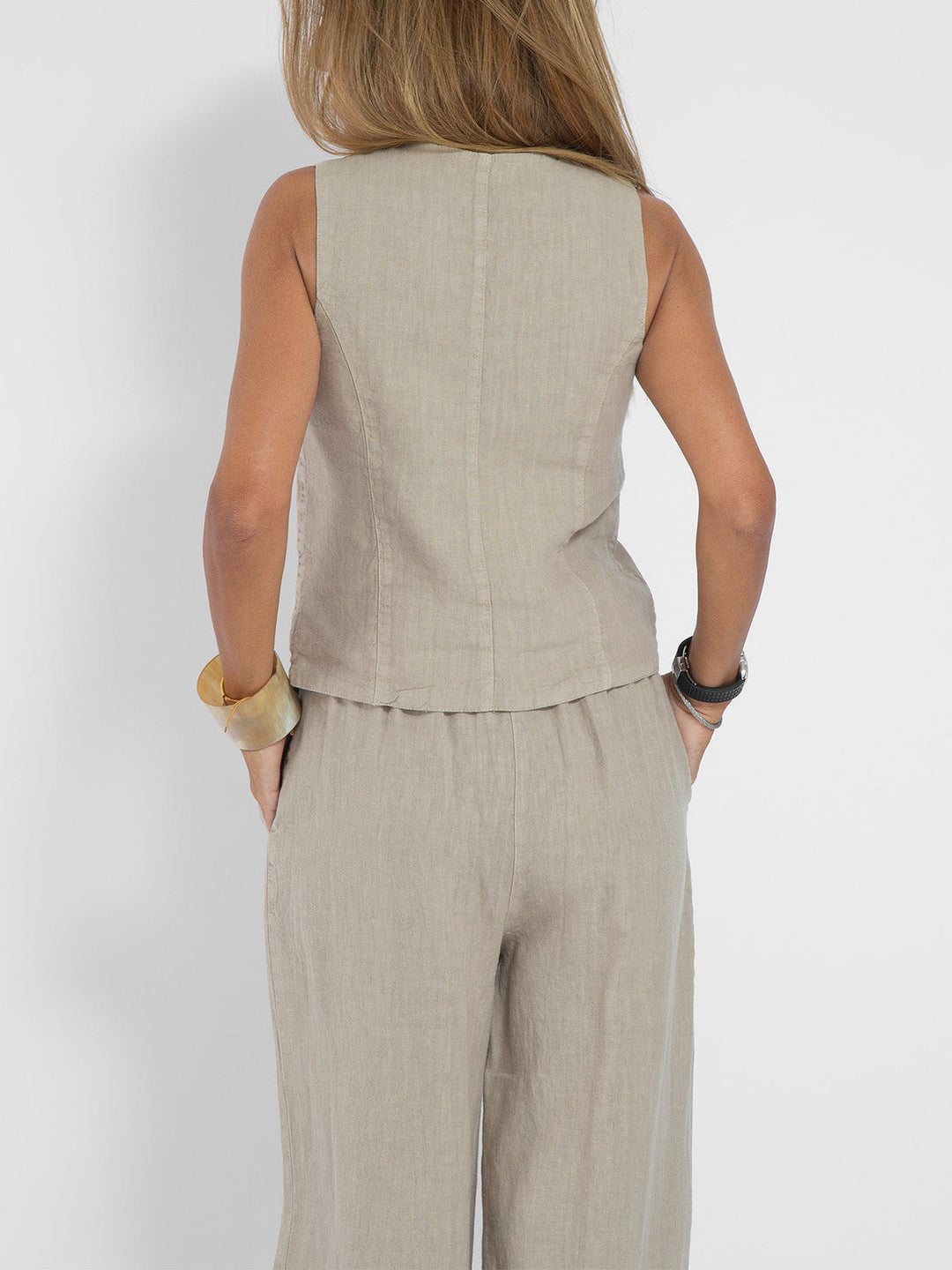 Aira - Conjunto Chaleco Abotonado & Pantalón Ancho