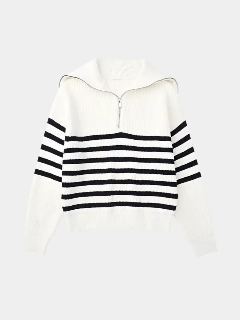 Casual Striped Zip Up Sweater - Dalton & Rowe