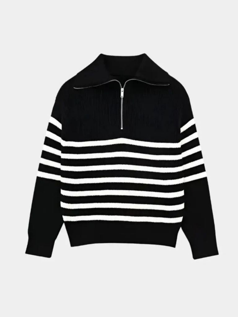 Casual Striped Zip Up Sweater - Dalton & Rowe