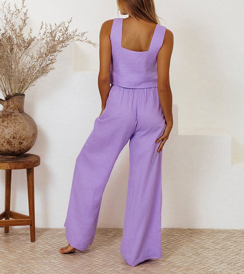 Megan - Conjunto Top Minimalista y Pantalón Acampanado