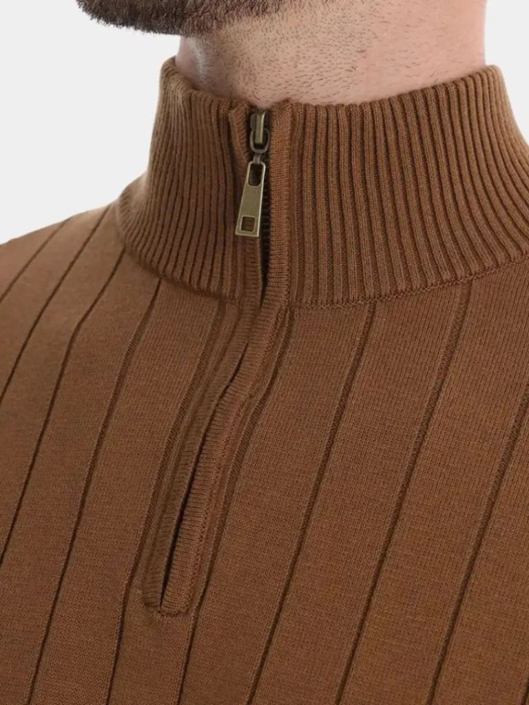 Cotton Knit Vertical Stripes Quarter-Zip Sweater - Dalton & Rowe