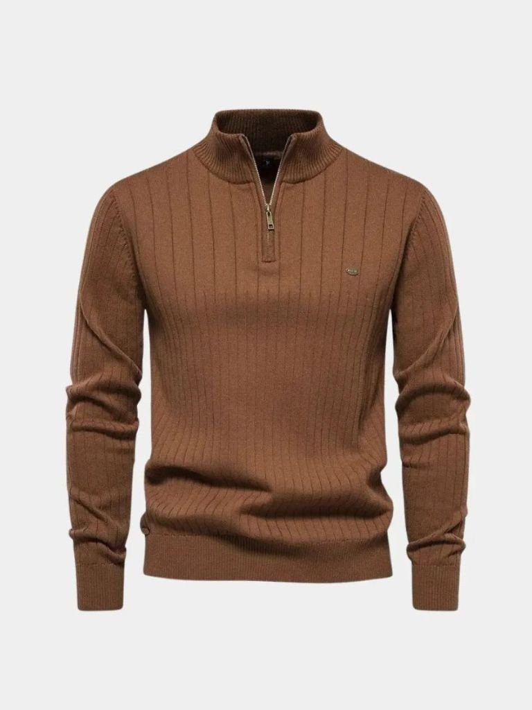 Cotton Knit Vertical Stripes Quarter-Zip Sweater - Dalton & Rowe